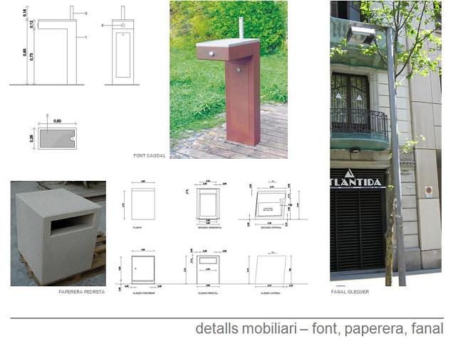 Proyecto de mejora de la avenida del mar de Gav Mar (Detalles del mobiliario: fuentes, papeleras y luces) (Proyecto del Ayuntamiento de Gav)